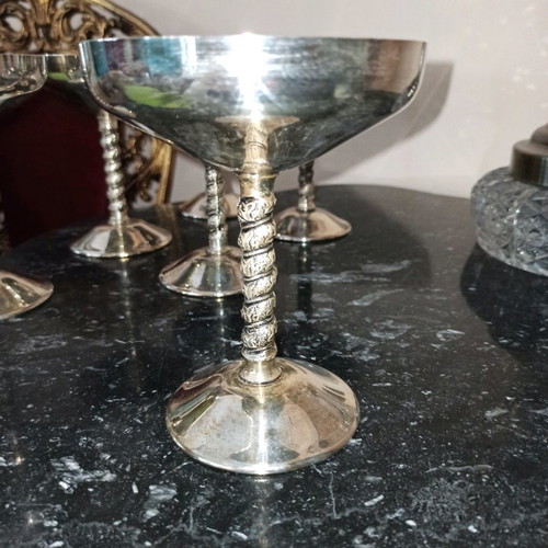 Silver-plated champagne glasses like new, vintage set of six, 15 cm height