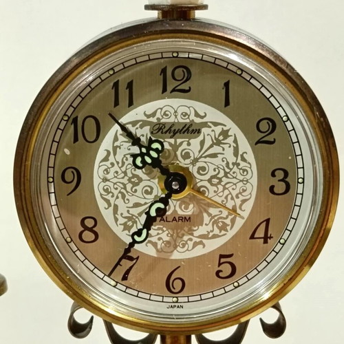 Bronze wind-up clock-alarm Rythm Japan used, 1960s design