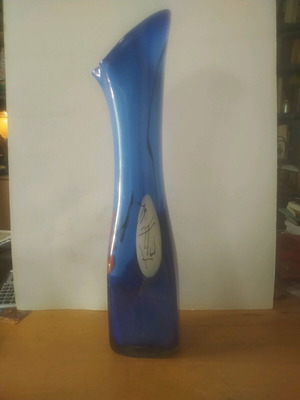 Blown glass floor vase German 1970 like new, blue