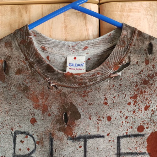 Bite Me Bloody Muddy Distressed Ripped T-shirt with Sleeves Daryl Dixon