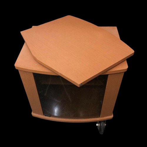 TV stand used with wheels, glass door and shelf