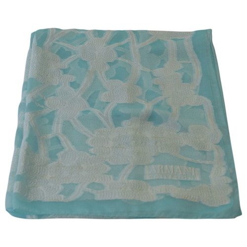 Armani Collezioni Blue Floral Sheer Scarf Large Size, Like New