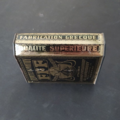 FFF hunting gunpowder tin box, Greek company EPK, 1930s