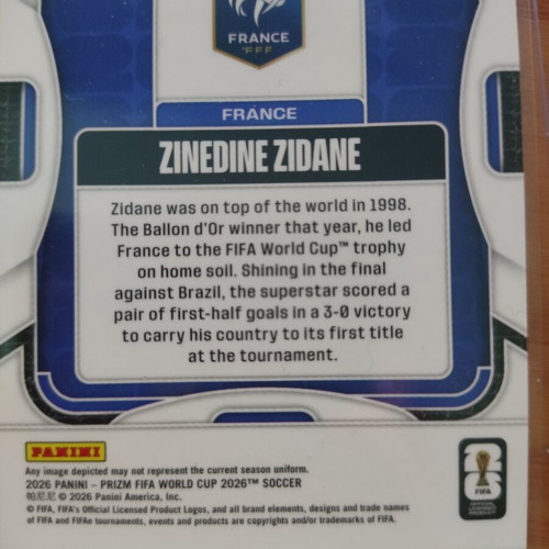 Panini Prizm Zinedine Zidane France World Cup 2026 card like new