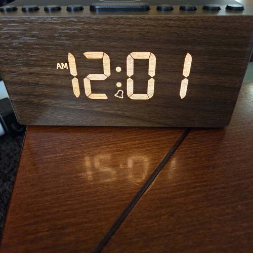 Anjank Wooden Digital LED Alarm Clock with FM Radio and Wireless Charger