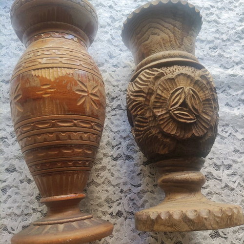 Wooden large vases like new, collectible vintage, set of 2