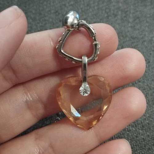 Modern necklace with double chain and heart pendant in amber tone, like new