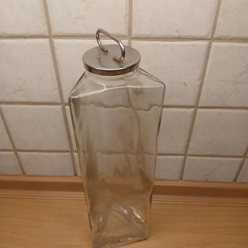 Glass triangular tall storage vase like new