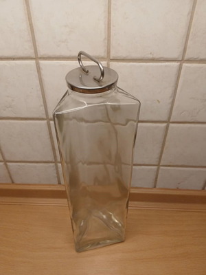 Glass triangular tall storage vase like new
