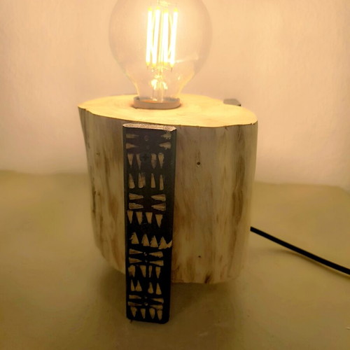 Handmade table lamp from natural pine wood with carved legs