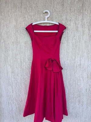 60s vintage red fitted dress with bow like new, size S-M