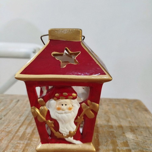 Christmas ceramic lantern like new, 15 cm height