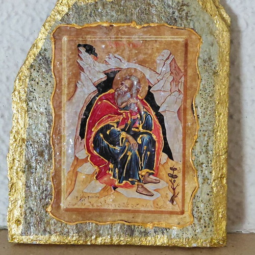 Prophet Elias image on enameled stone