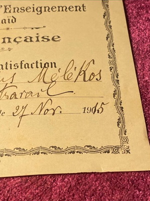 Student Certificate Société Française d'Enseignement de Port-Saïd 1915 like new