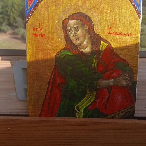 Handmade icon of Saint Mary Magdalene new, acrylic on wood