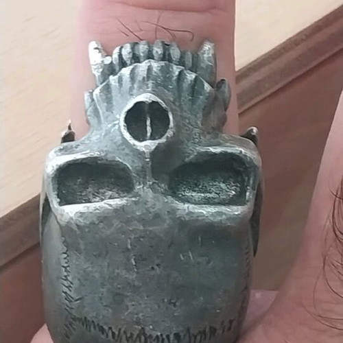 England Alchemy ring used, carved gray silver color