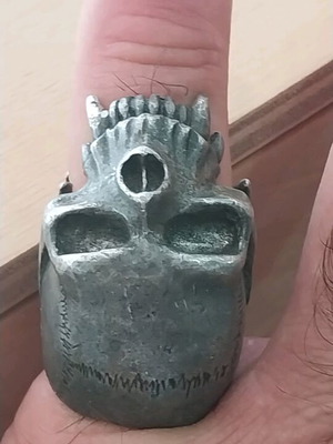 England Alchemy ring used, carved gray silver color