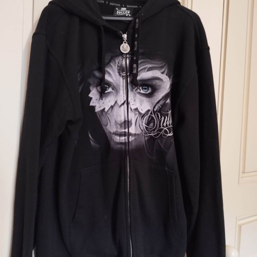 Sullen Art Collective hoodie black with print and hood, new size M