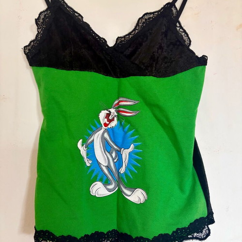 Y2K Bugs Bunny top with velvet and lace, Baby Vibes like new, green