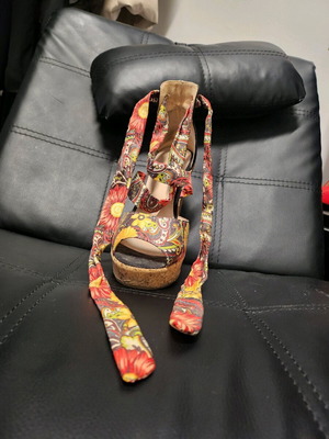 Floral platform shoes used, size 39, lace-up, multicolor