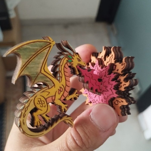 Wooden dragon decorative magnet, 10cm
