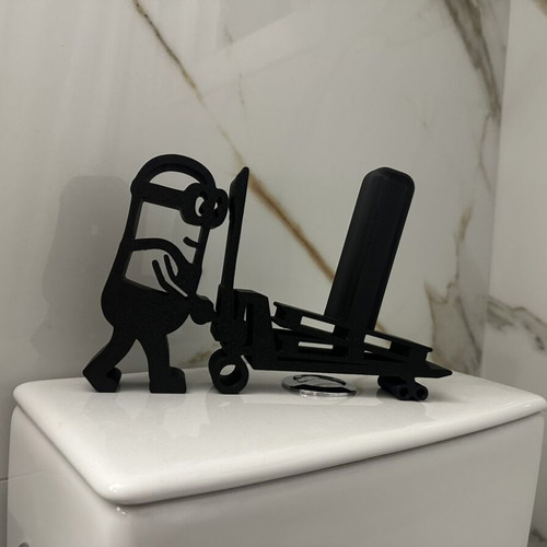 Original toilet paper holder with man pushing trolley design, black