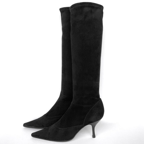 Sergio Rossi black stretch suede boots used, size 38.5