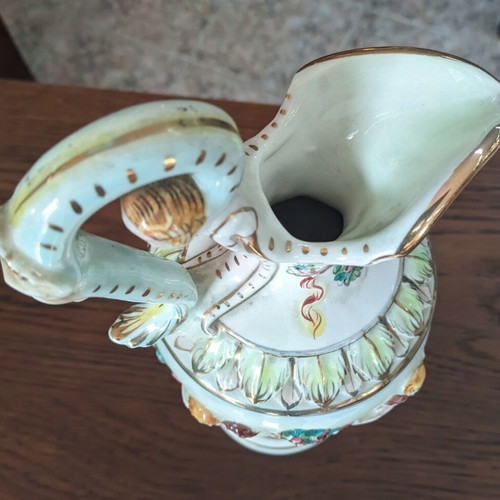 Capodimonte large vintage porcelain pitcher vase 1970s, 39 cm