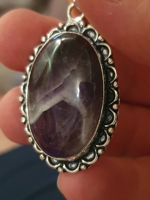 Silver Plated Pendant Necklace with Amethyst Semi-Precious Stone new