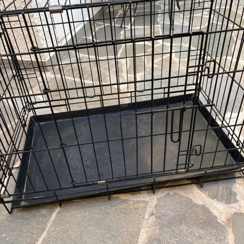 Pet cage used, large black metal wire with two doors