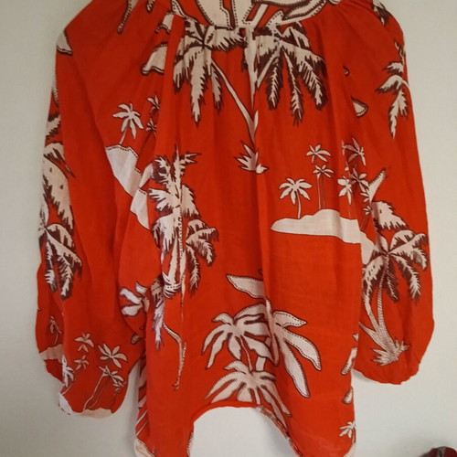 Linen blouse Milla like new, oversized fit, red and white, size L