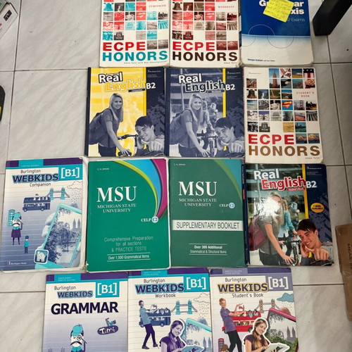 English Language Learning Books used, large pack with Webkids, Real English, ECPE Honors, MSU