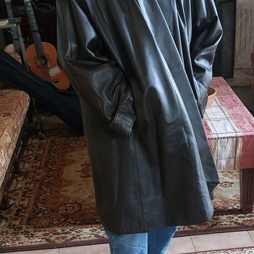 Leather coat brown oversize A-line like new, Madeleine