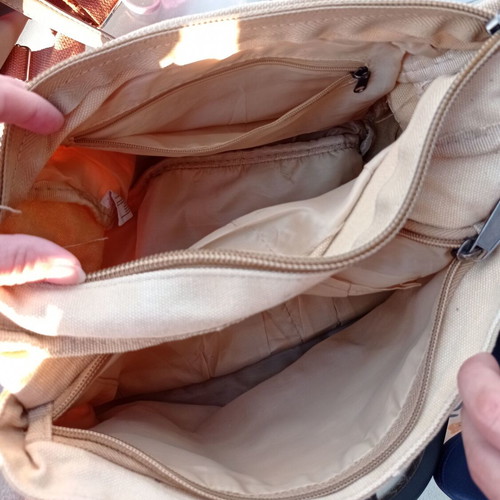 Crossbody bag, beige, large and spacious