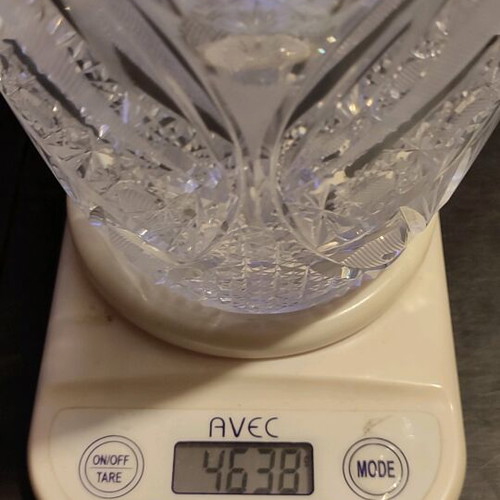 Crystal vase handmade vintage French, engraved with diamond