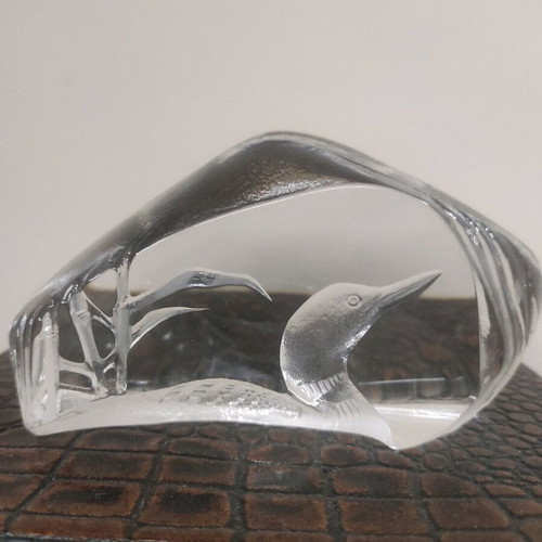 MATS JONASSON glass art goose sculpture new, double-sided decorative plate
