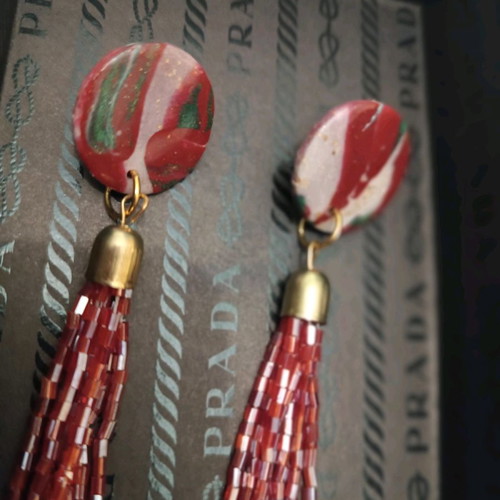 Handmade earrings from clay and beads new, unworn