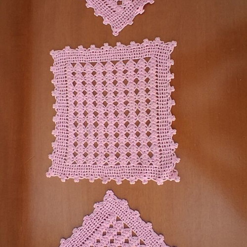 Set of three handmade pink table linens used