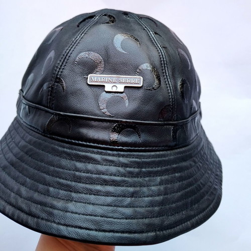 Marine Serre leather bucket hat used, black with moon print