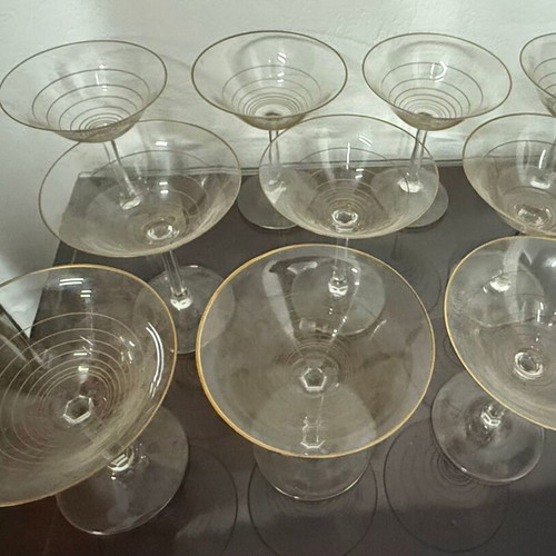 Ποτήρια Cocktail ή Champagne μεταχειρισμένα, vintage, σετ 10 με χρυσές λεπτομέρειες