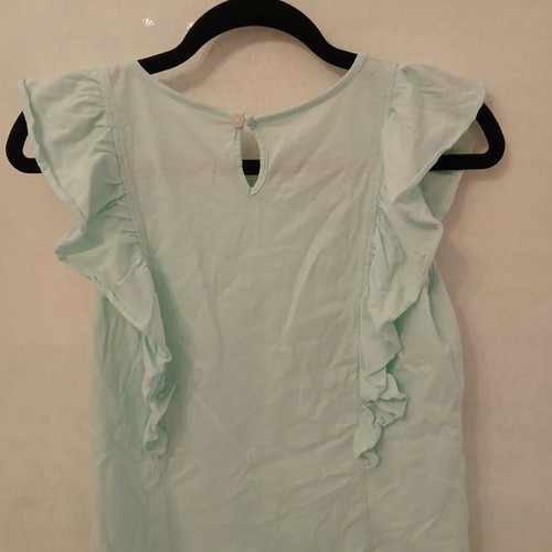 Matou France Mint Top with Ruffles and Pink Butterfly