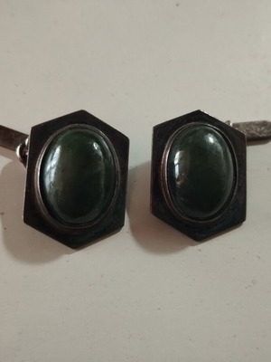 Vintage 60's cufflinks with nephrite jade, like new, silver and green
