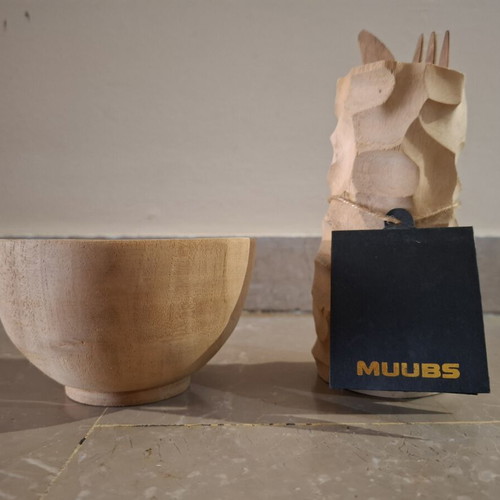 Muubs wooden serving set with bowl, cutlery and ceramic salt shaker