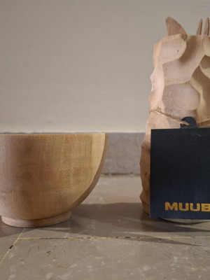 Muubs wooden serving set with bowl, cutlery and ceramic salt shaker