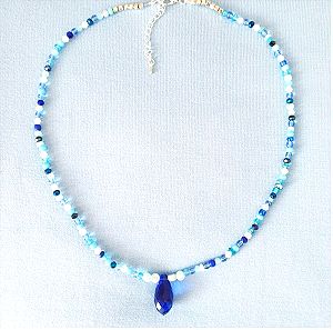 Handmade blue crystal beaded necklace