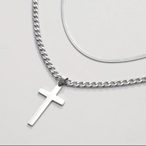 Double necklace with cross new, titanium stainless steel
