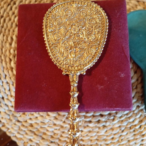 Brudgino vintage hand mirror used, 13 inches, velvet handle