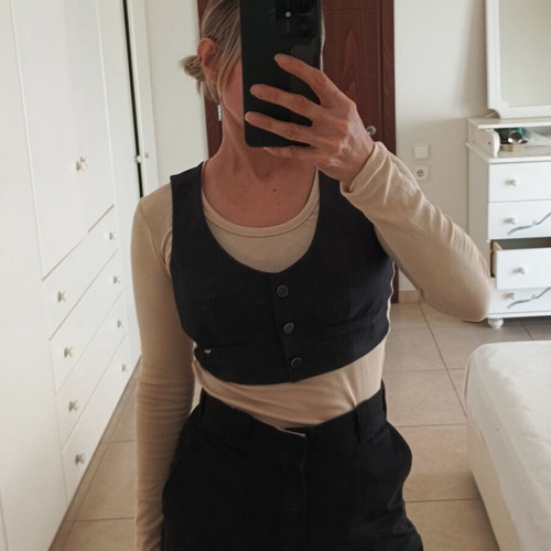 Armani Jeans Y2K long sleeve top with faux-layer vest, beige and black