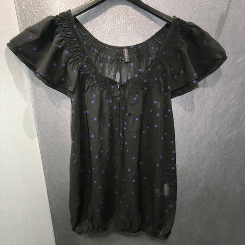 Amisu blouse black semi-transparent with blue stars new, small-medium