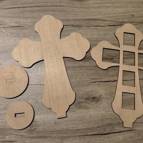 Wooden cross with compartments for artistic creations new
